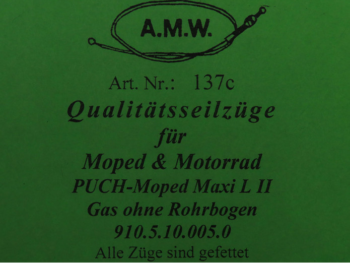 Kabel Puch Maxi L2 gaskabel zonder elleboog A.M.W.